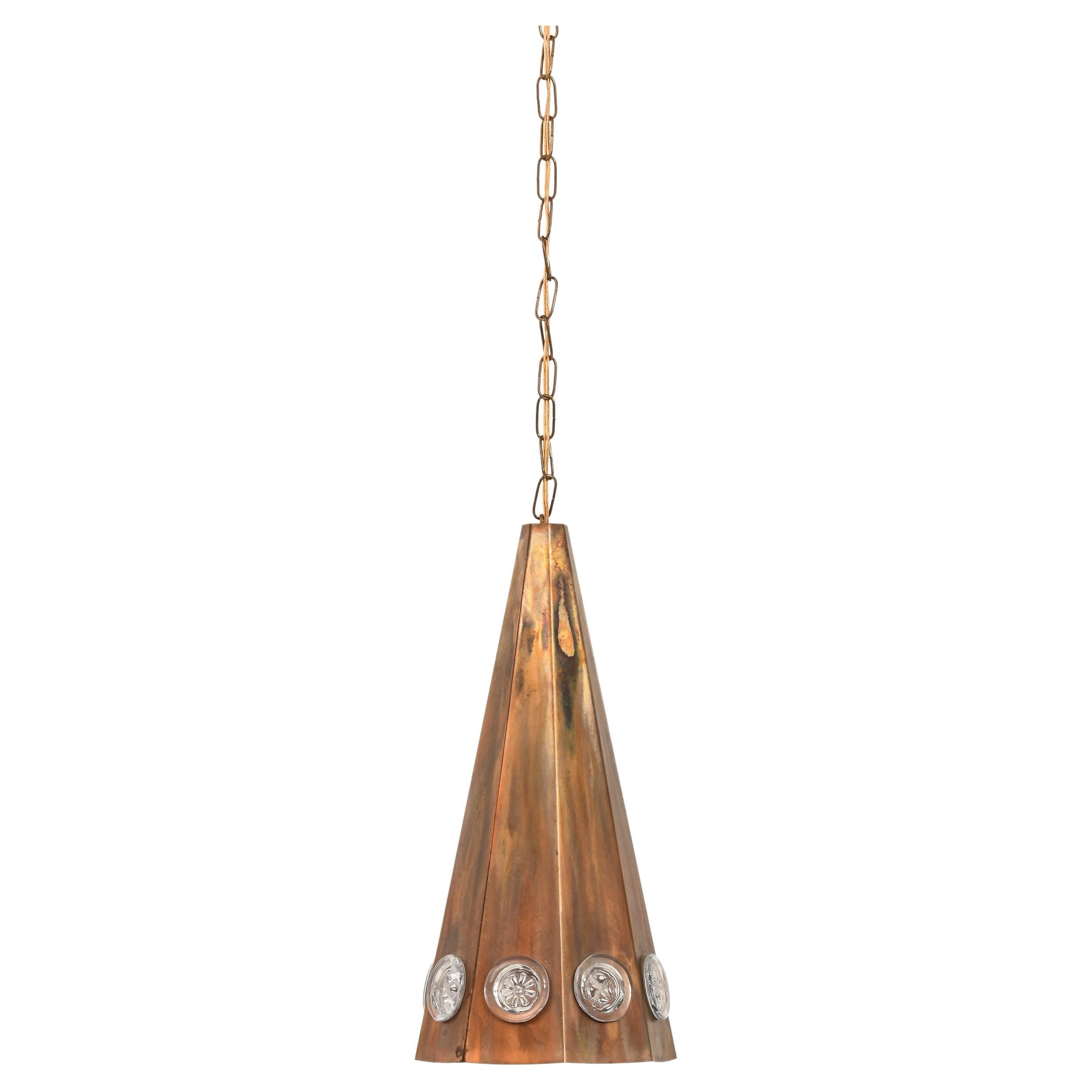 Ceiling Lamp in Copper and Glass by Erik Höglund, 1960's