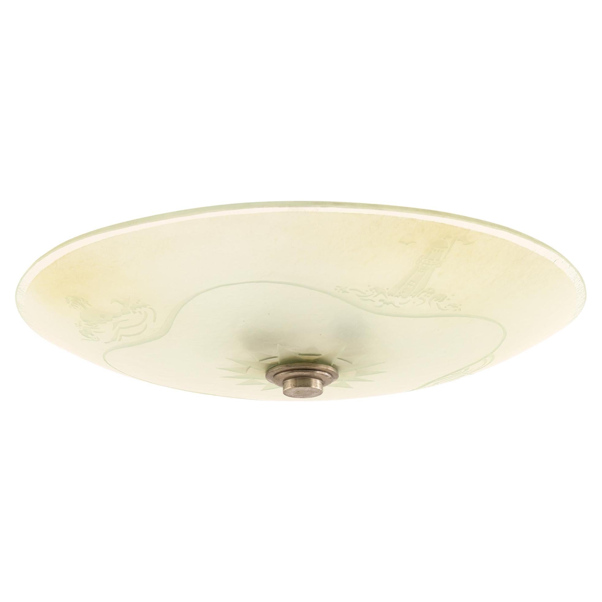 Ceiling Lamp in Glass and Steel, 1940s
