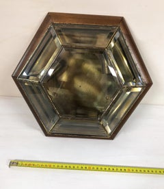 Lámpara de techo de vidrio esmerilado y latón original italiano, perímetro de madera