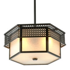Plafonnier en métal avec finition bronze et verre dépoli, design contemporain