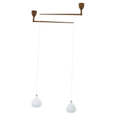 Ceiling Lamp in Oak and Opal Glass by Uno Kristiansson for Luxus, 2 Pieces