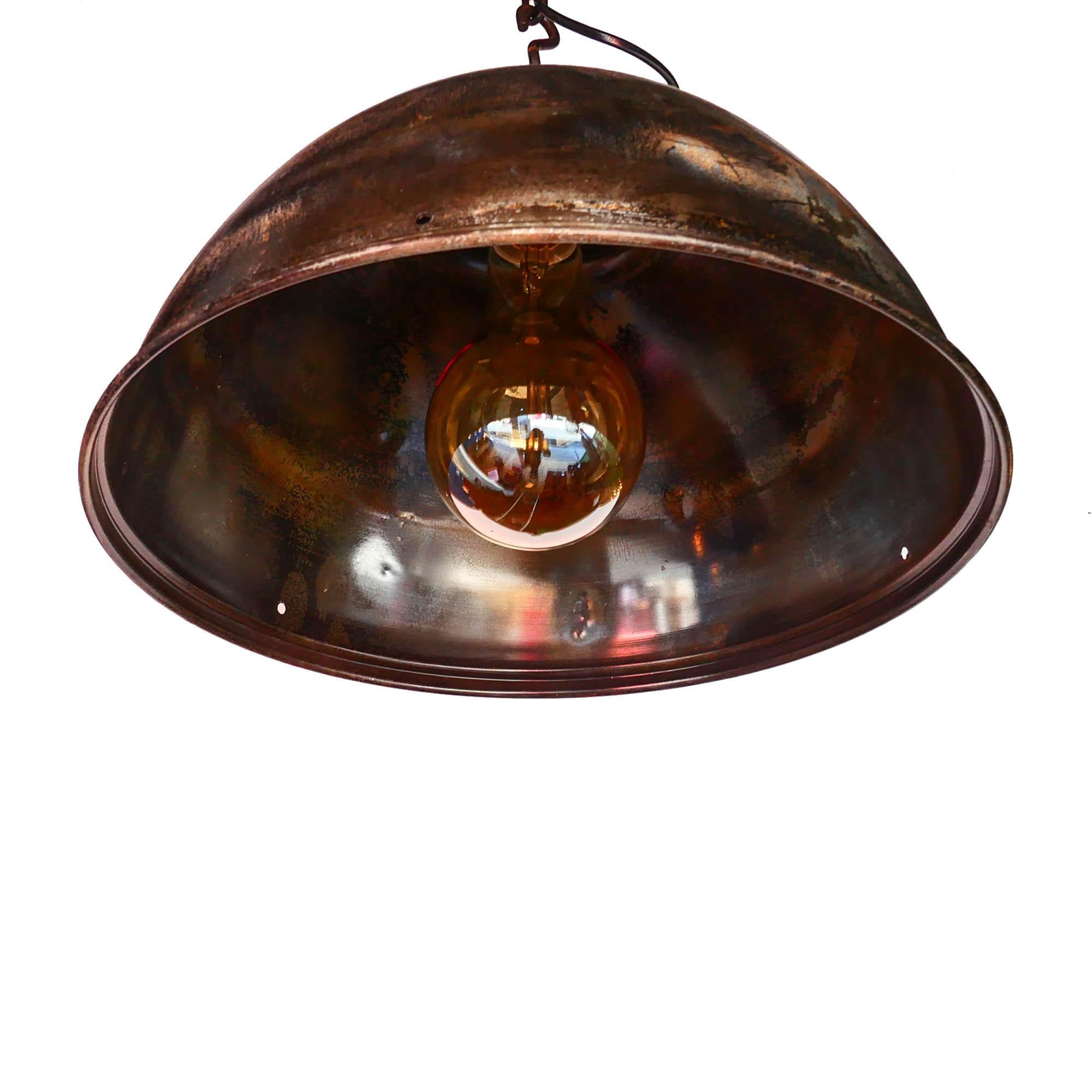 European Ceiling Lamp in Steel, Natural Patina, France, circa 1950-1959 For Sale