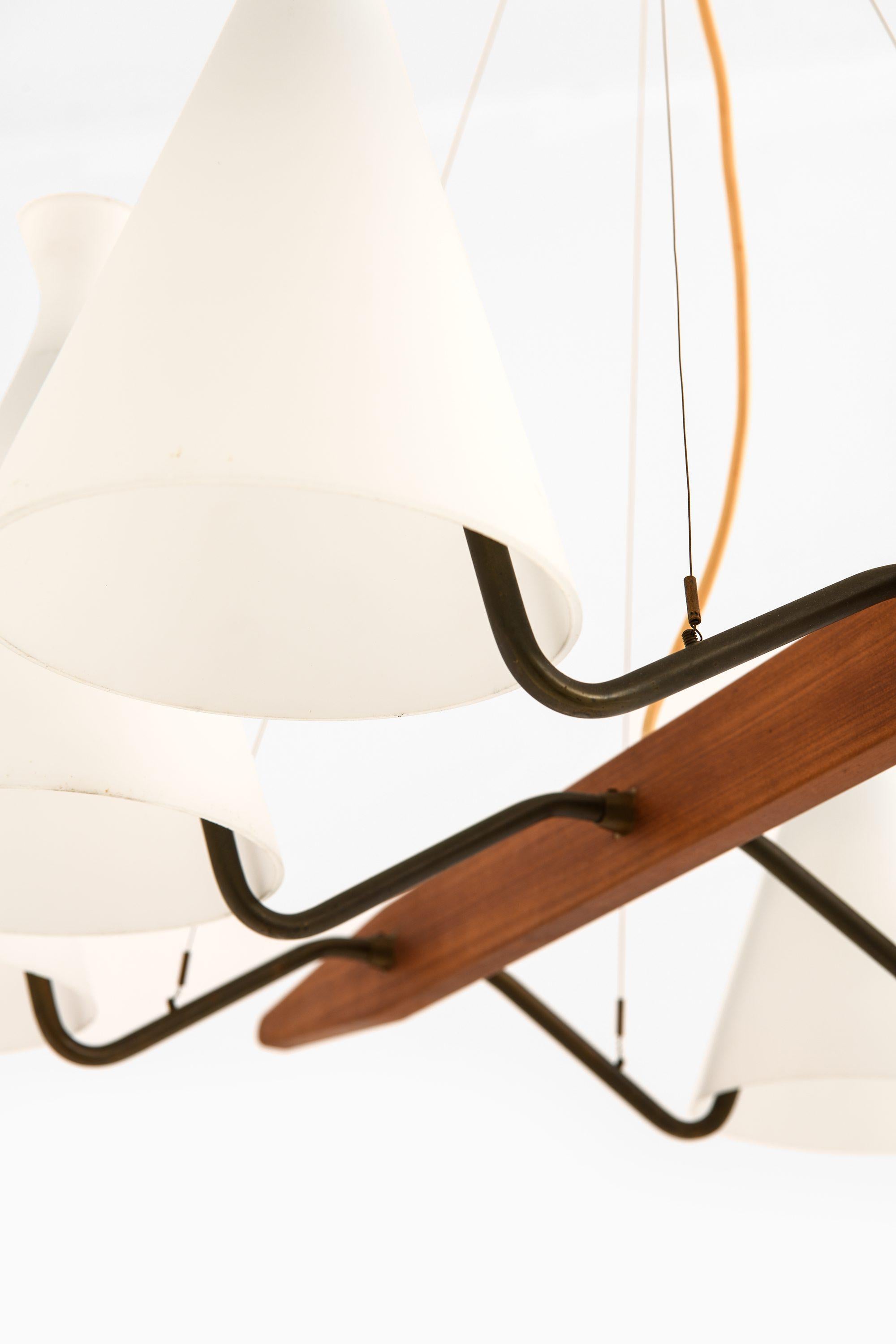 Ceiling Lamp in Teak, Brass & Opaline Glass by Svend Aage Holm Sørensen, 1950's In Good Condition For Sale In Limhamn, Skåne län