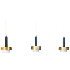 MidCentury Pendants Chandelier in the Style of Stilnovo in Metal and Opal Glass 