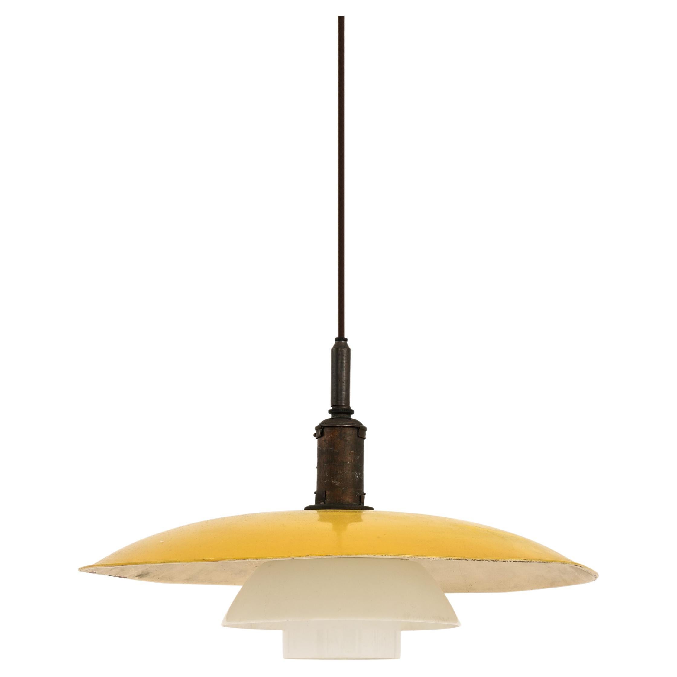 Ceiling Lamp in Yellow Metal, Brass and Opaline Glass by Poul Henningsen, 1930’s