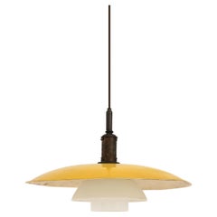 Vintage Ceiling Lamp in Yellow Metal, Brass and Opaline Glass by Poul Henningsen, 1930’s