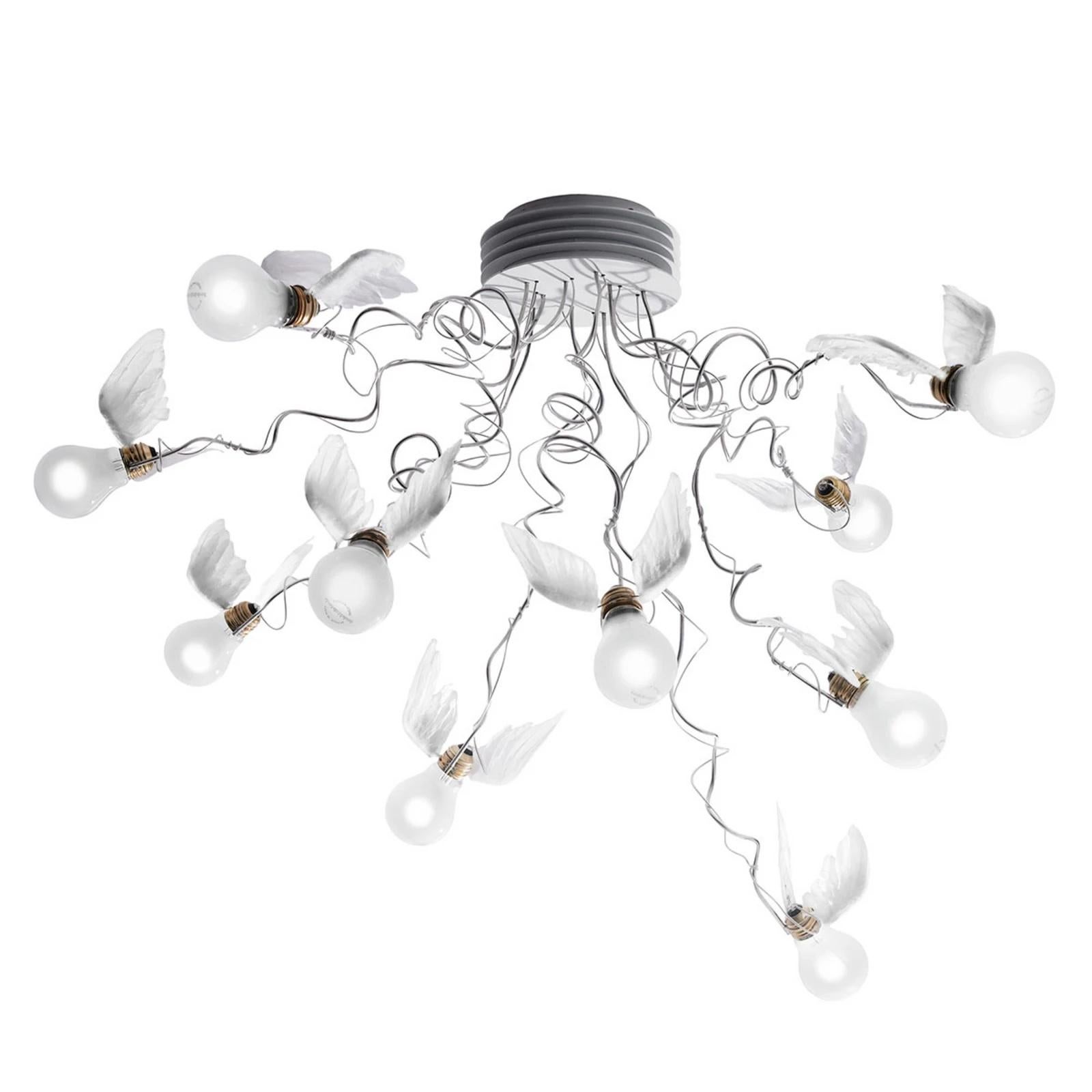 Brand: Ingo Maurer
Model: Birdie's Nest
Designer: Ingo Maurer

Birdie's Nest is a dreamy and elegant ceiling lamp from the Birdie collection, designed to bring a sense of calm and wonder to any room. Featuring 10 LED bulbs adorned with goose-feather