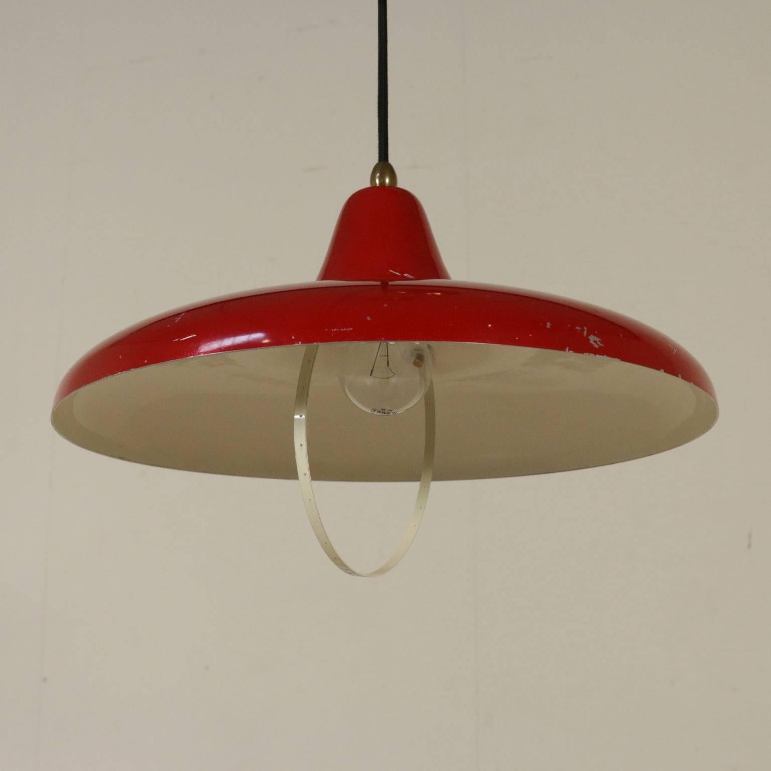 A ceiling lamp, lacquered aluminium and brass. Manufactured in Italy, 1950s-1960s.