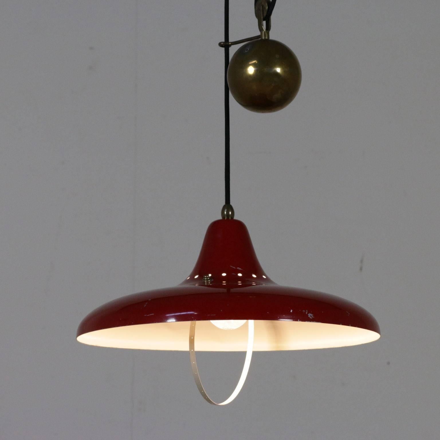 Mid-Century Modern Ceiling Lamp Lacquered Aluminium Brass Vintage, Italy, 1950s-1960s