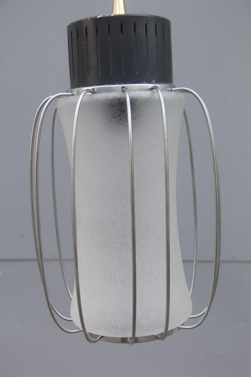 Ceiling Lamp Lantern Minimal Design Round Black Steel Italian Design, 1960 Glass For Sale 5