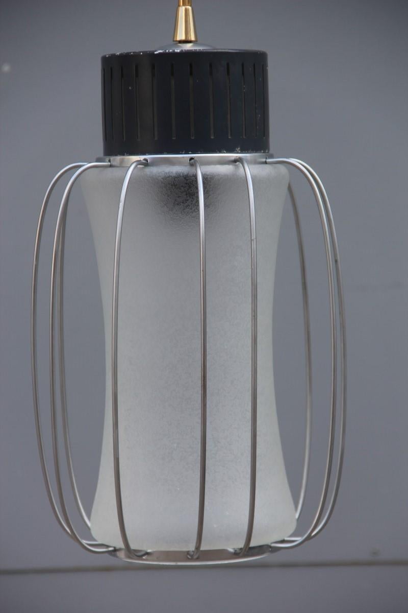Mid-Century Modern Ceiling Lamp Lantern Minimal Design Round Black Steel Italian Design, 1960 Glass For Sale
