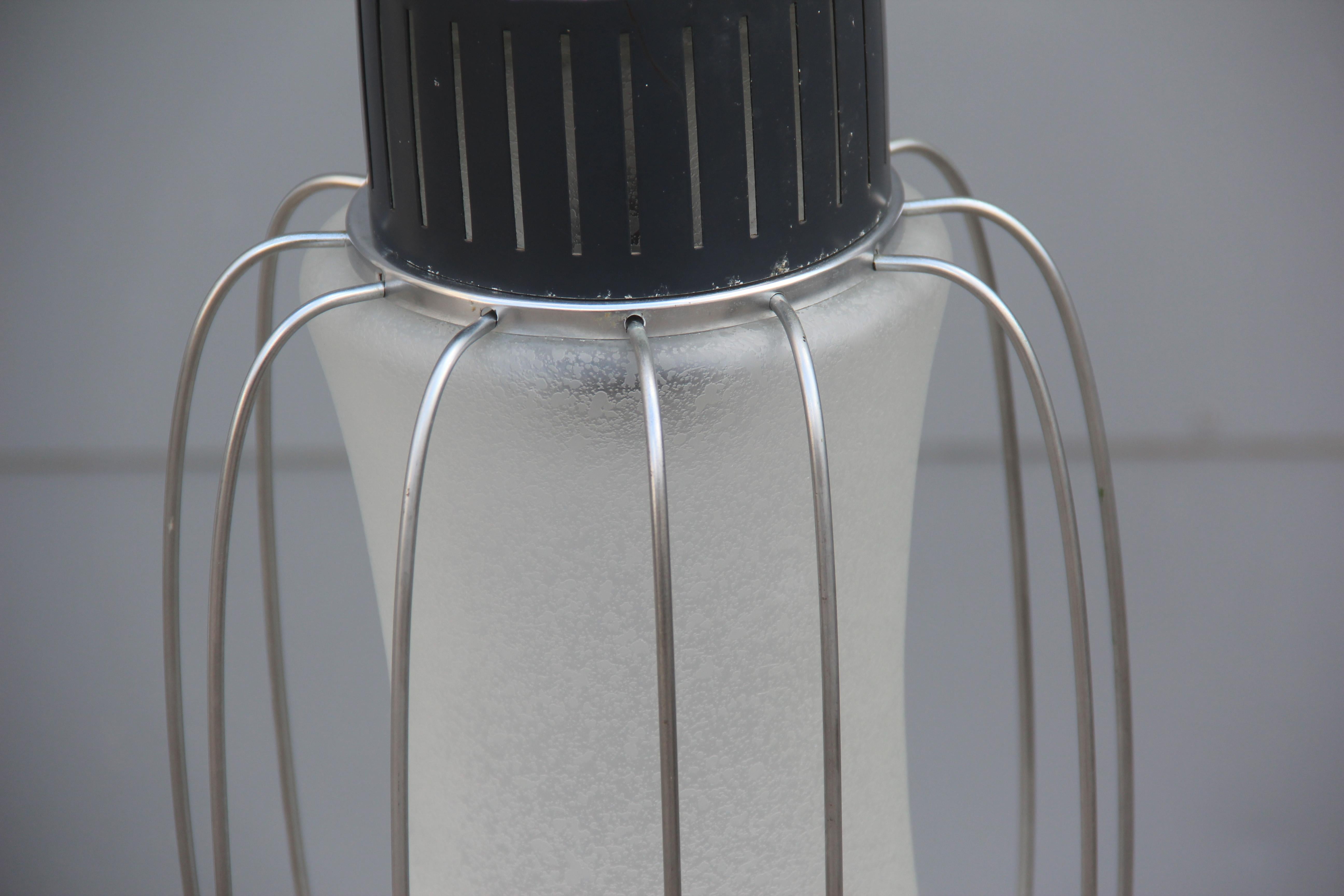 Mid-20th Century Ceiling Lamp Lantern Minimal Design Round Black Steel Italian Design, 1960 Glass For Sale