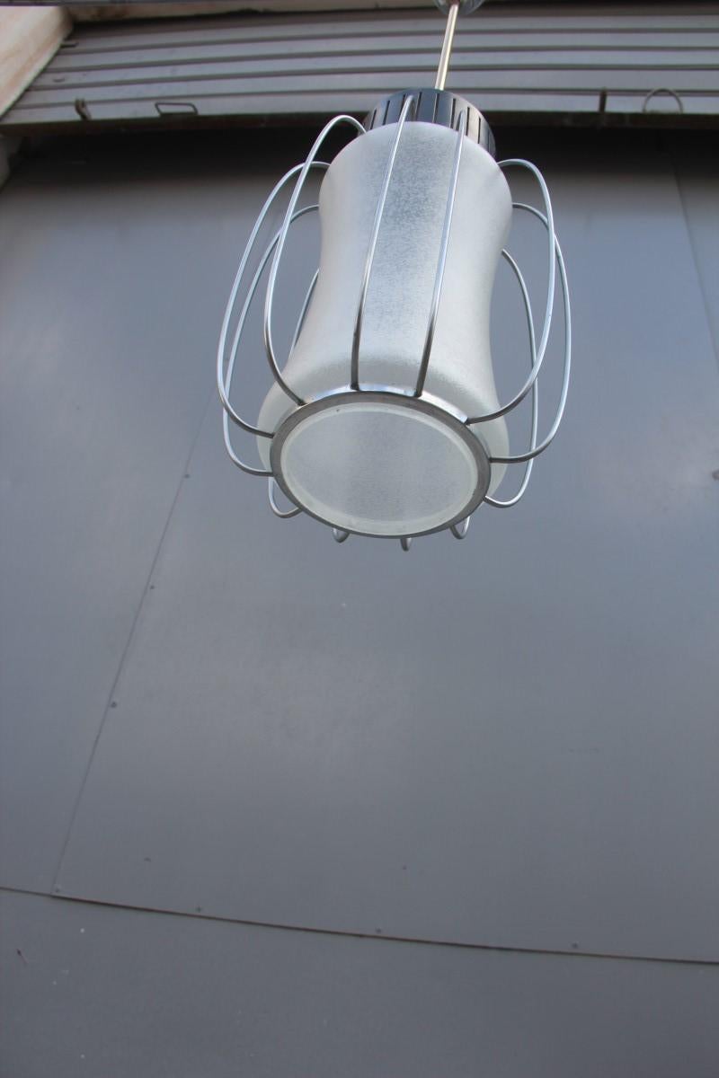 Metal Ceiling Lamp Lantern Minimal Design Round Black Steel Italian Design, 1960 Glass For Sale