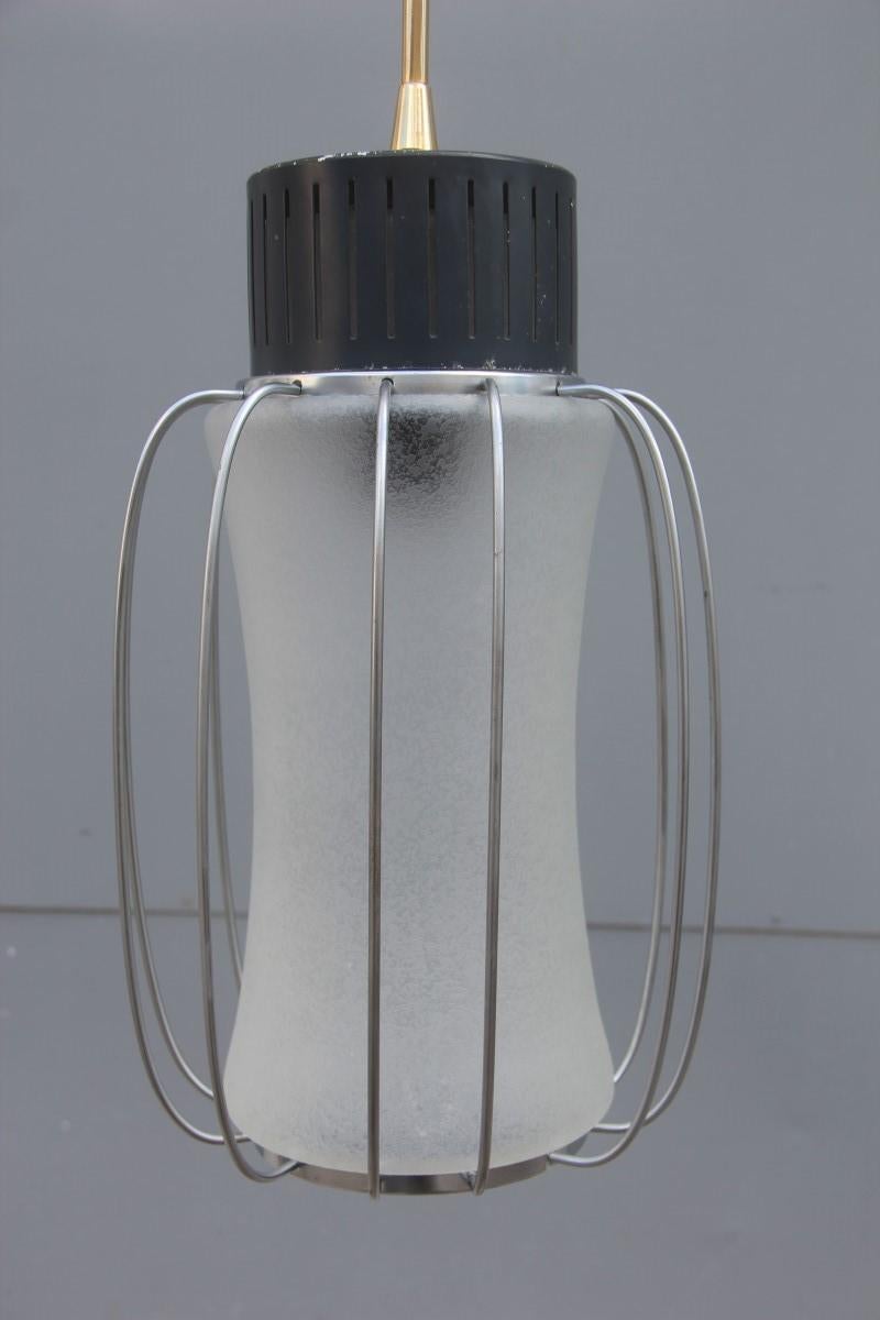 Ceiling Lamp Lantern Minimal Design Round Black Steel Italian Design, 1960 Glass For Sale 1