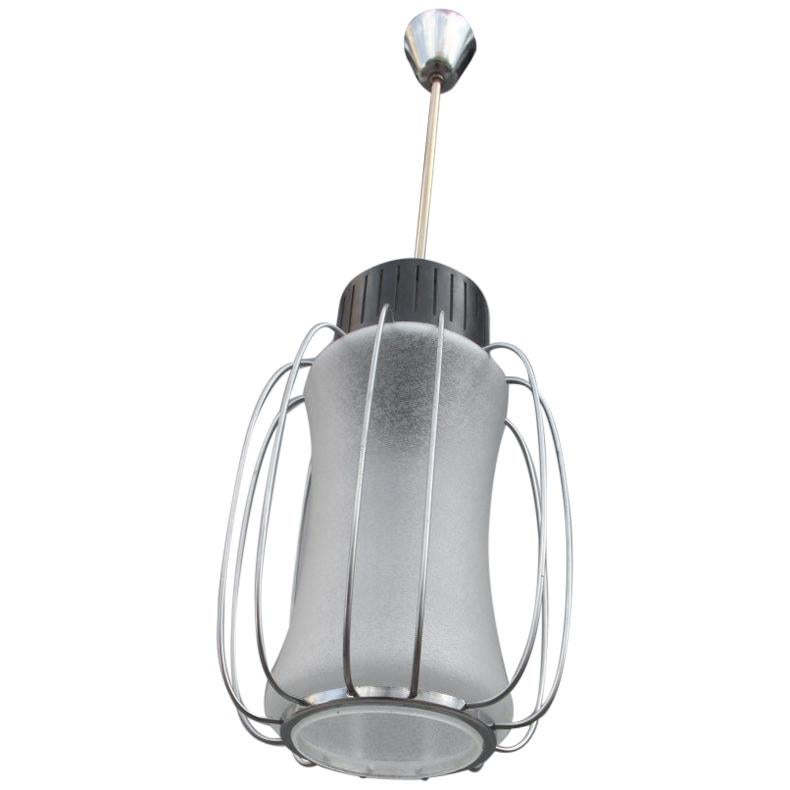 Ceiling Lamp Lantern Minimal Design Round Black Steel Italian Design, 1960 Glass For Sale