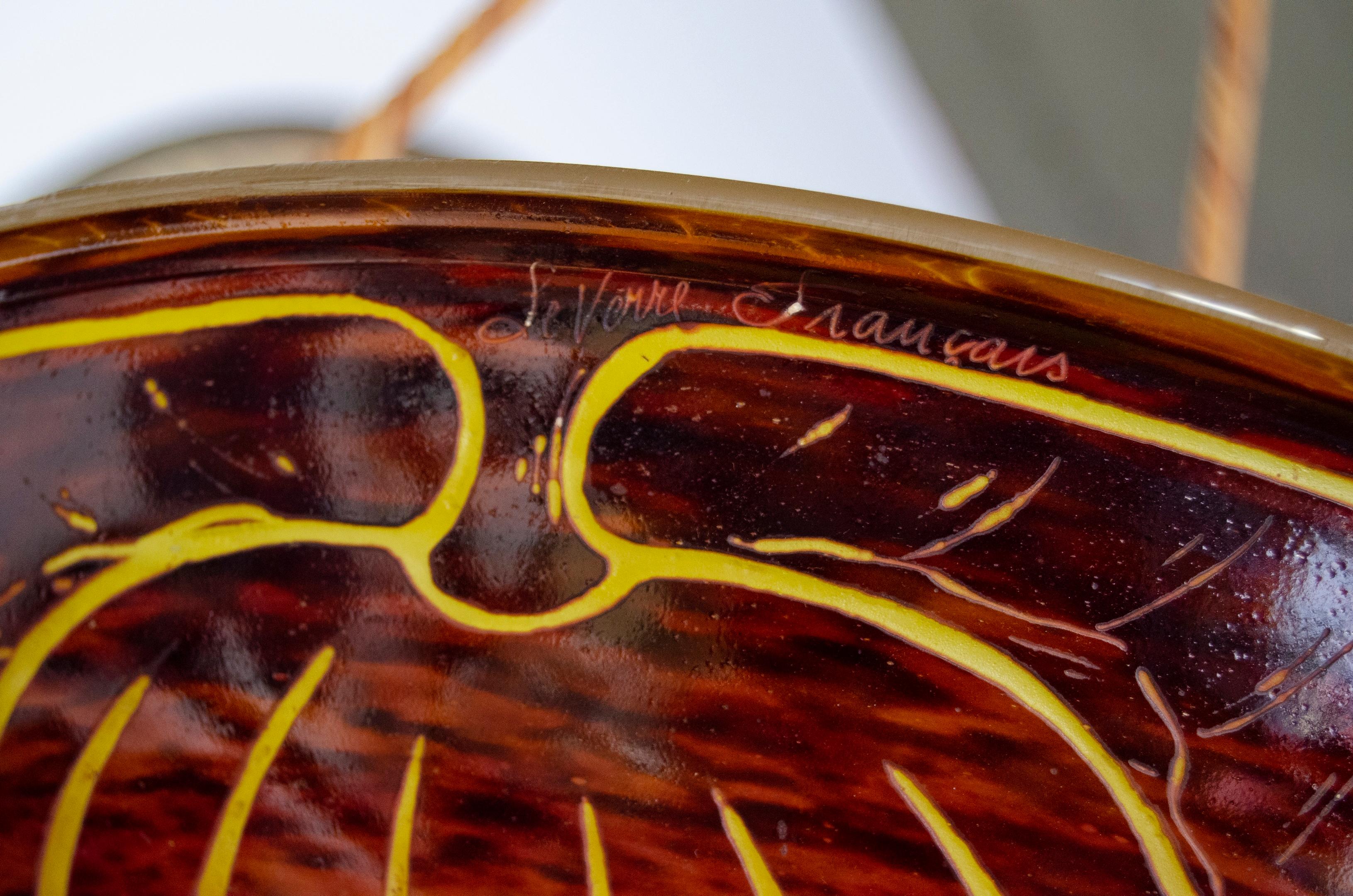 Art Deco Ceiling Lamp Leverre Francais 'Orange' For Sale