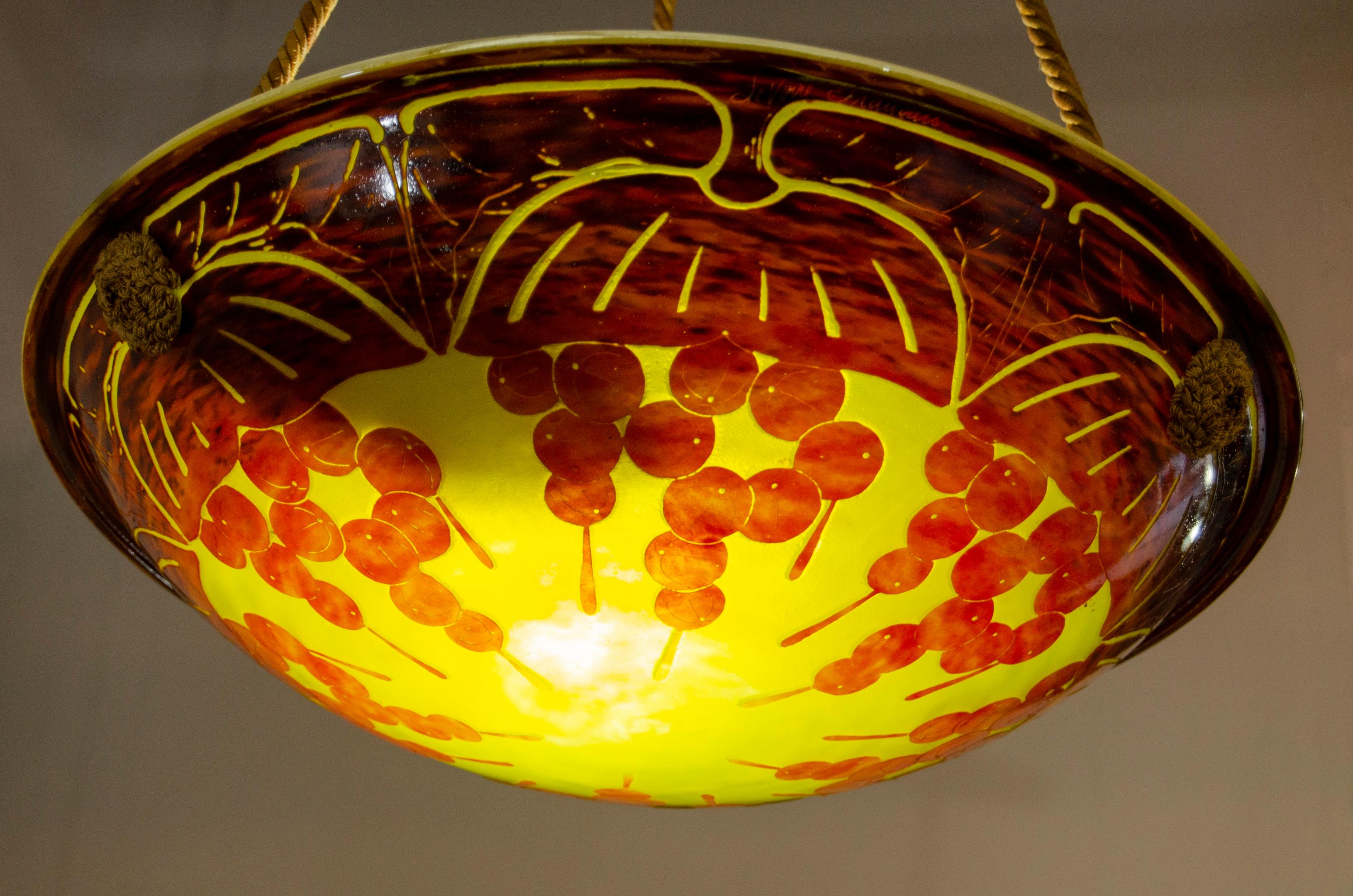 French Ceiling Lamp Leverre Francais 'Orange' For Sale