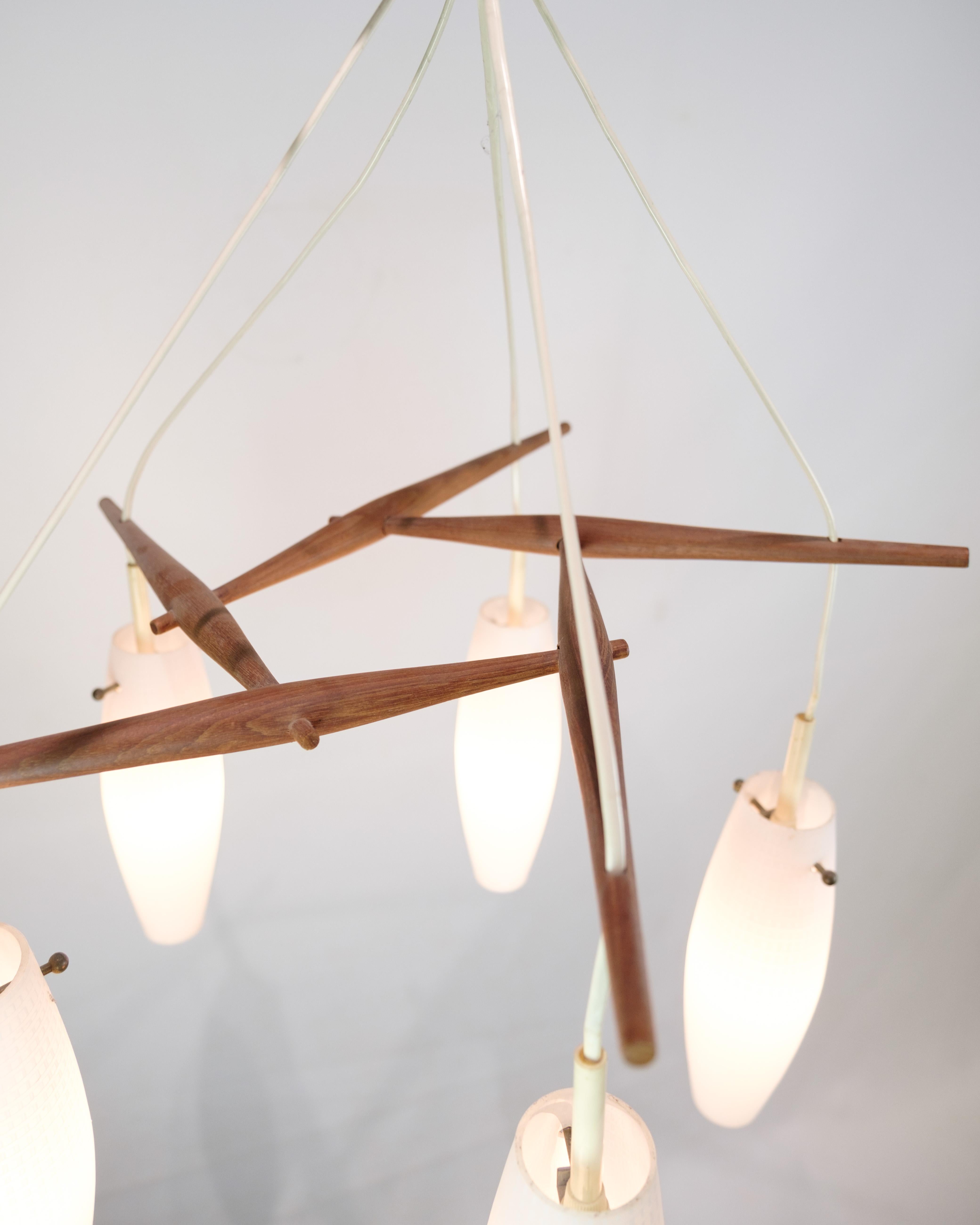 Ceiling Lamp Made In Teak & Opal Glass From 1960s In Good Condition For Sale In Lejre, DK