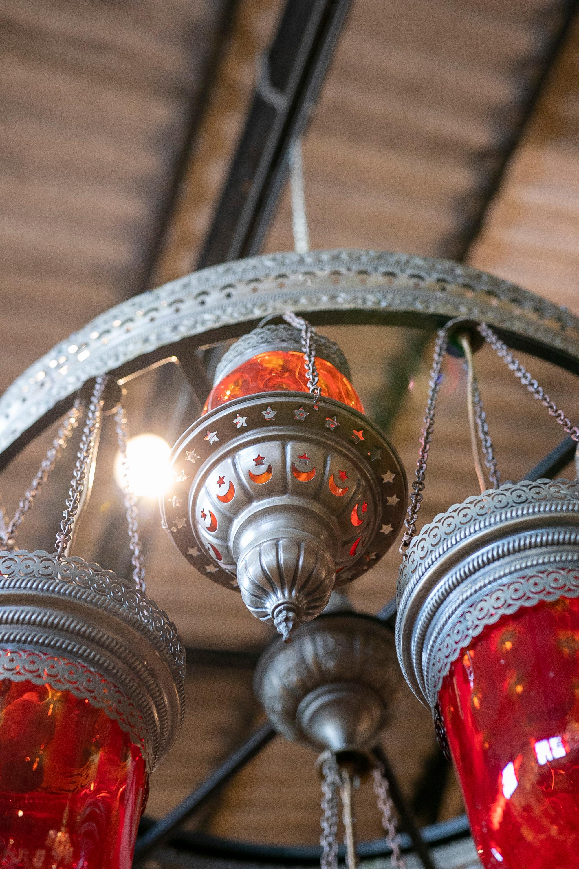 Ceiling Lamp Made of Metal, Iron and Decorative Glass in Red Colour For Sale 6