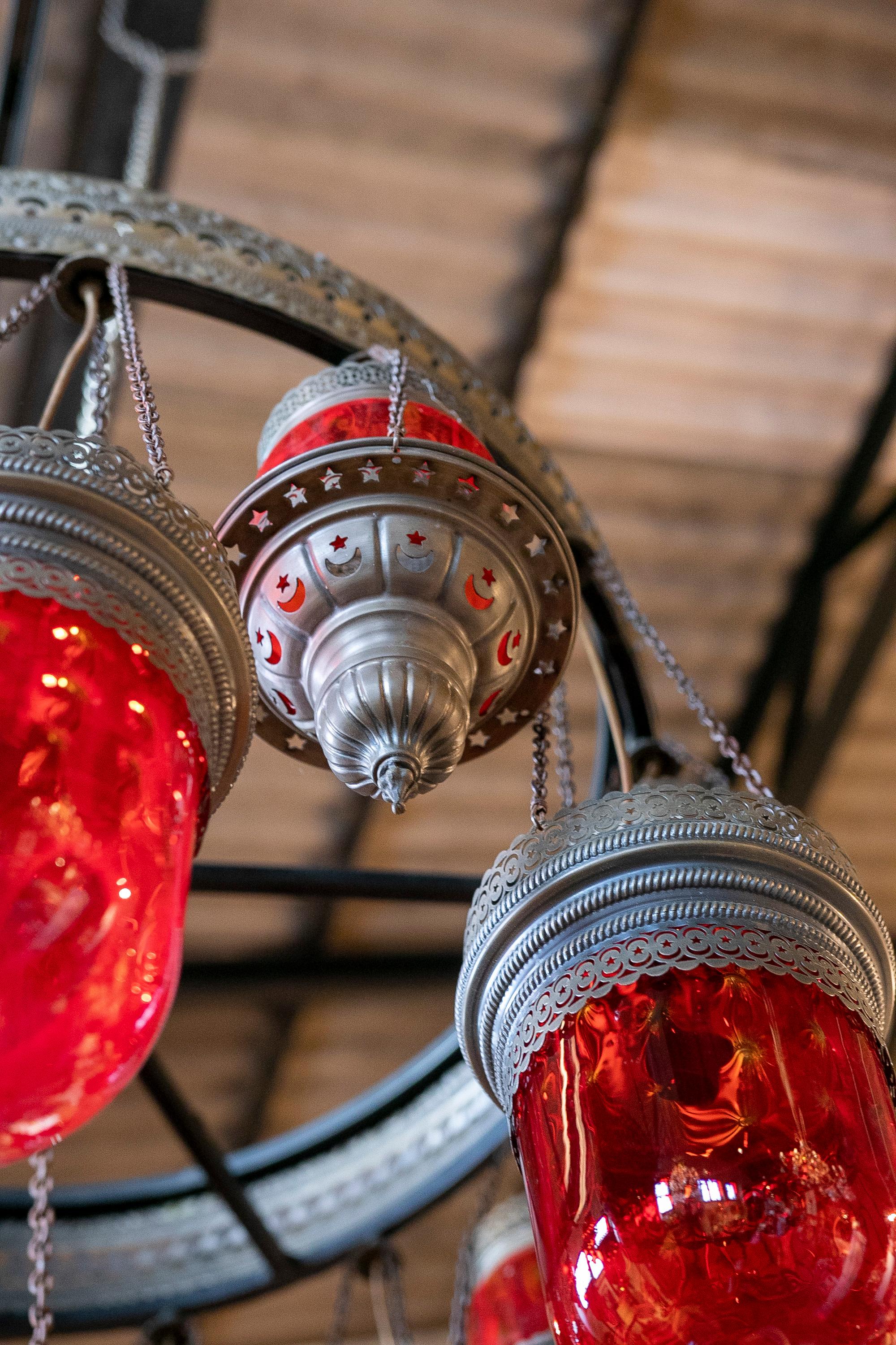 Ceiling Lamp Made of Metal, Iron and Decorative Glass in Red Colour For Sale 8