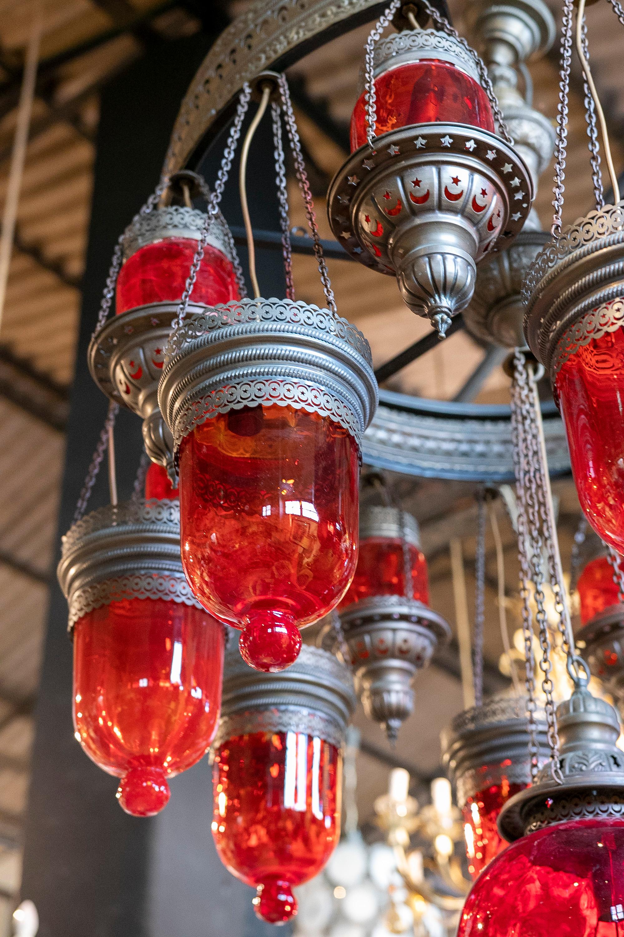 Ceiling Lamp Made of Metal, Iron and Decorative Glass in Red Colour For Sale 10