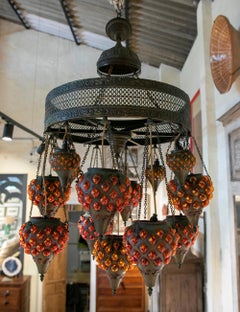 Ceiling Lamp Made of Metal, Iron and Glass in Red Colour