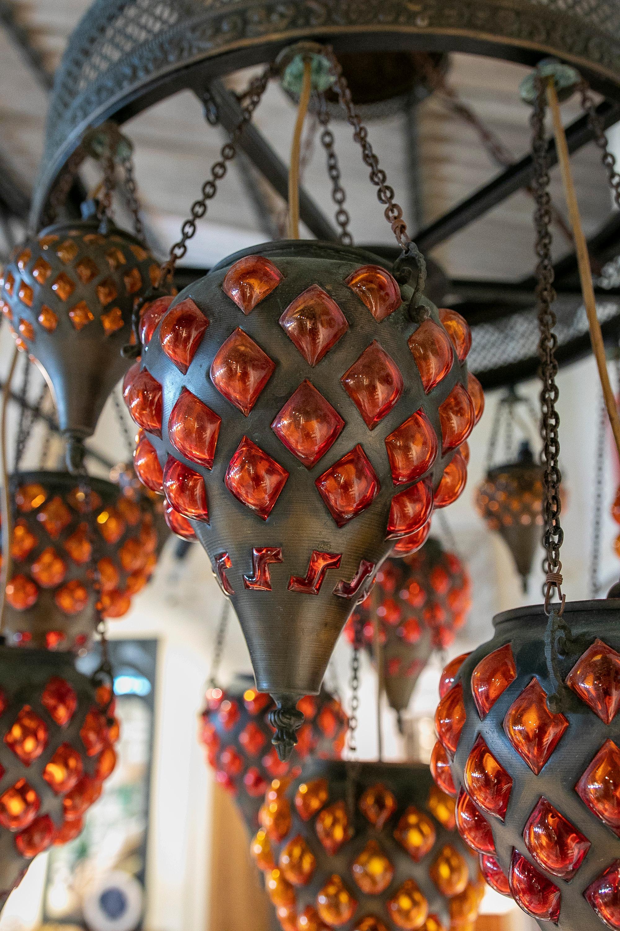 Ceiling Lamp Made of Metal, Iron and Glass in Red Colour In Good Condition For Sale In Marbella, ES