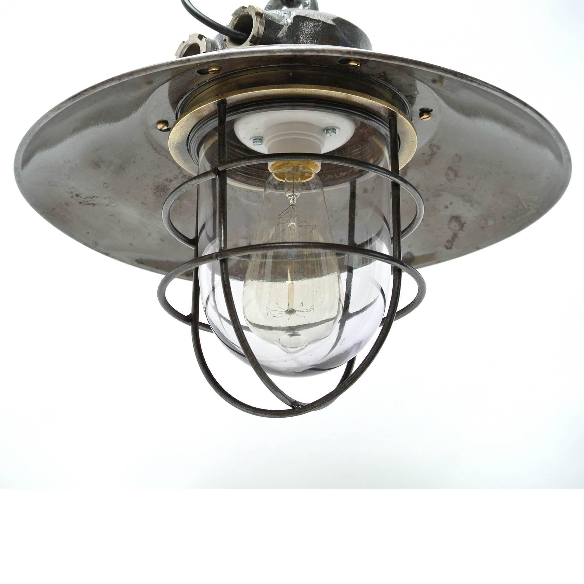 Brass Ceiling Lamp Made of Steel with Light Shade, circa 1950