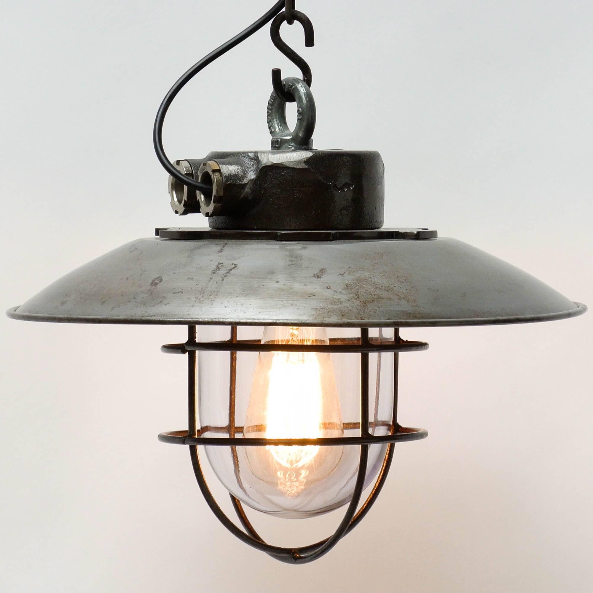 Industrial Ceiling Lamp Made of Steel with Light Shade, circa 1950