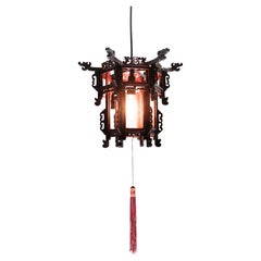 Vintage Ceiling lamp made of wood with Chinese-style decoration lantern from 1930s
