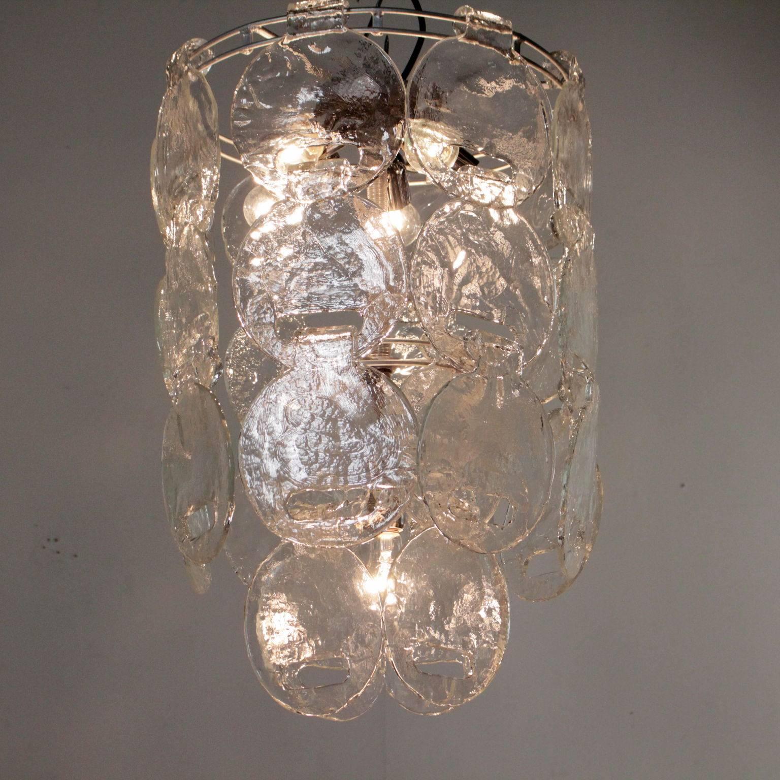 Mid-20th Century Ceiling Lamp Metal Blown Glass Vintage Manufactured in Italy, 1960s
