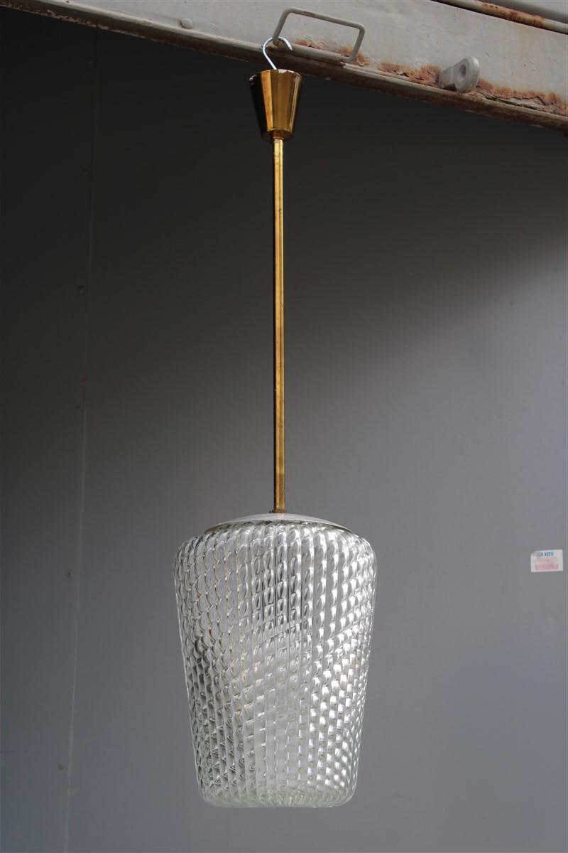 Italian Ceiling Lamp Mid-century Seguso Lantern Murano Glass and Brass 1940s  For Sale