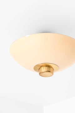 Ceiling Lamp, Model 9045, in Brass & Opaline Glass by Paavo Tynell, 1950s