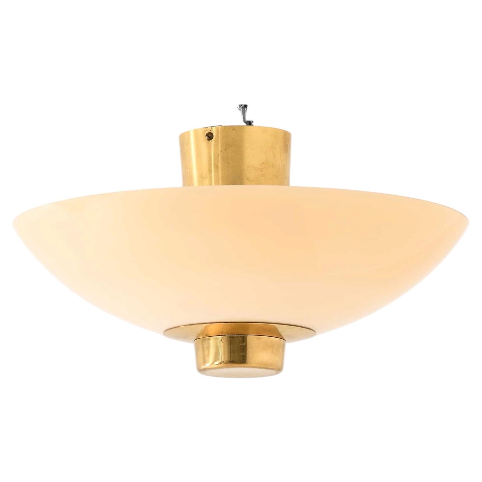 Ceiling Lamp, Model 9045, in Brass & Opaline Glass by Paavo Tynell, 1950s