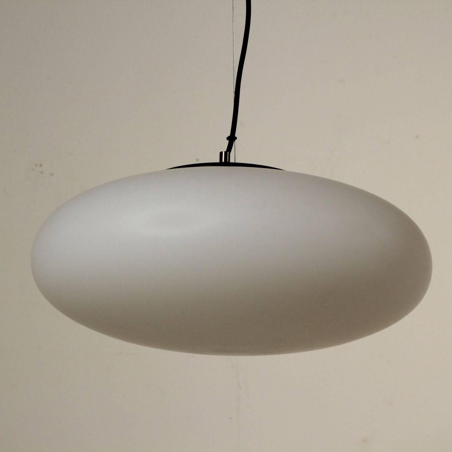 A ceiling lamp, opaline glass and metal. Manufactured in Italy, 1960s.