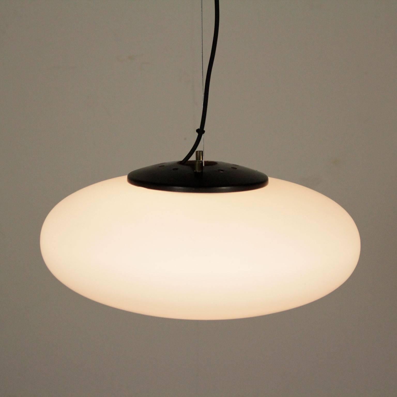 Mid-Century Modern Ceiling Lamp Opaline Glass Metal Vintage Manufactured in Italy 1960s