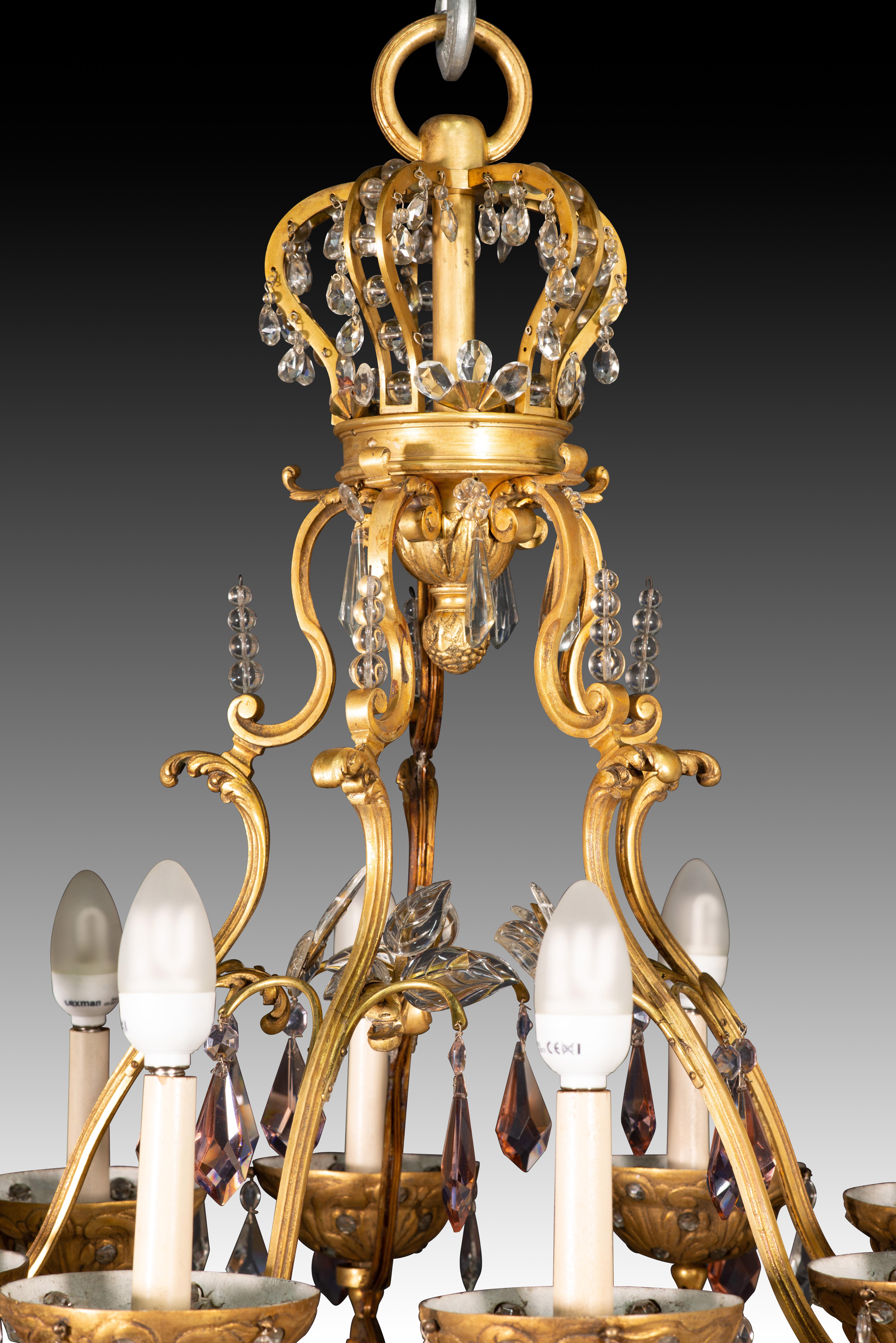 Altro Ceiling lamp or chandelier. Bronze, glass. 20th century. in vendita