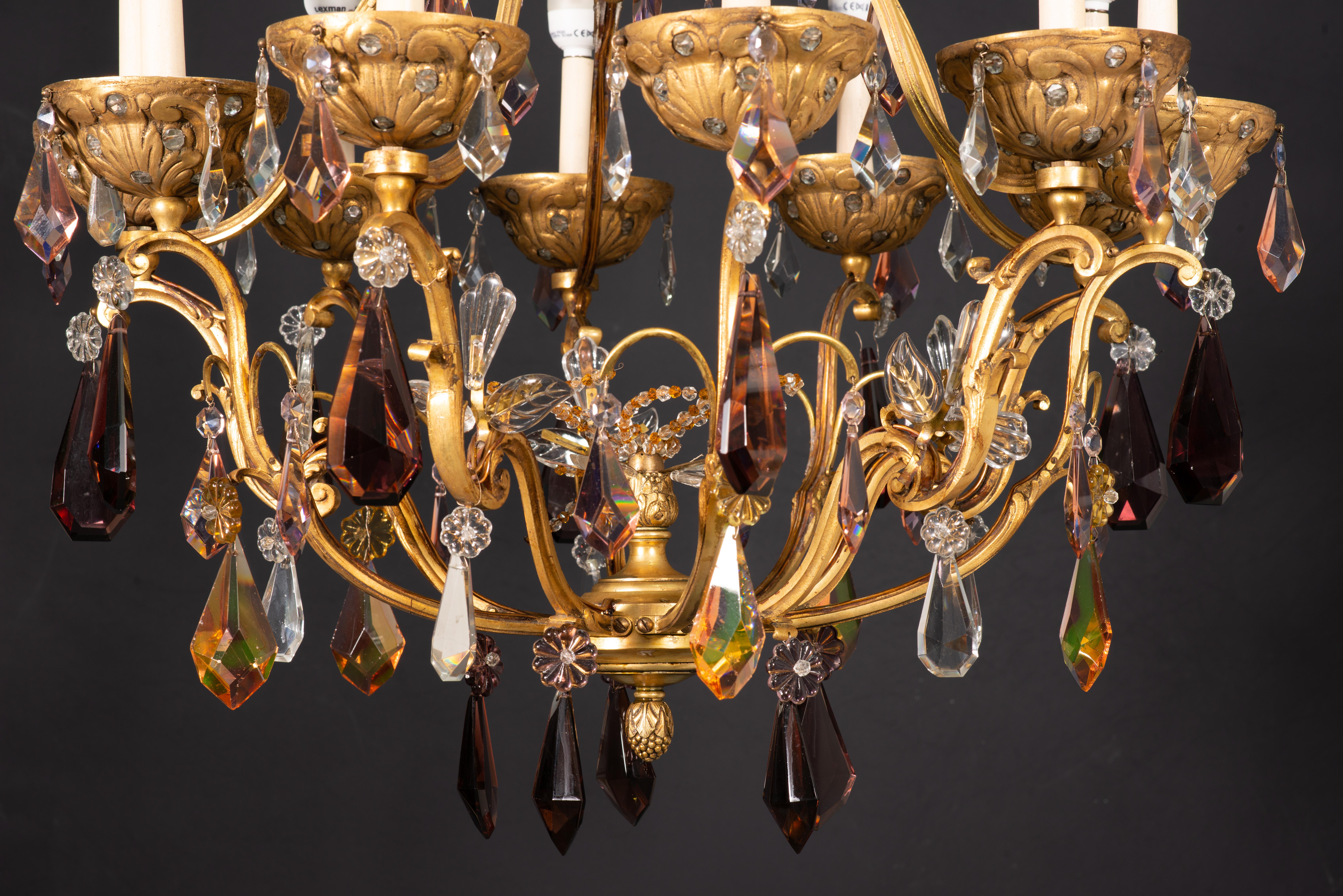 Francese Ceiling lamp or chandelier. Bronze, glass. 20th century. in vendita