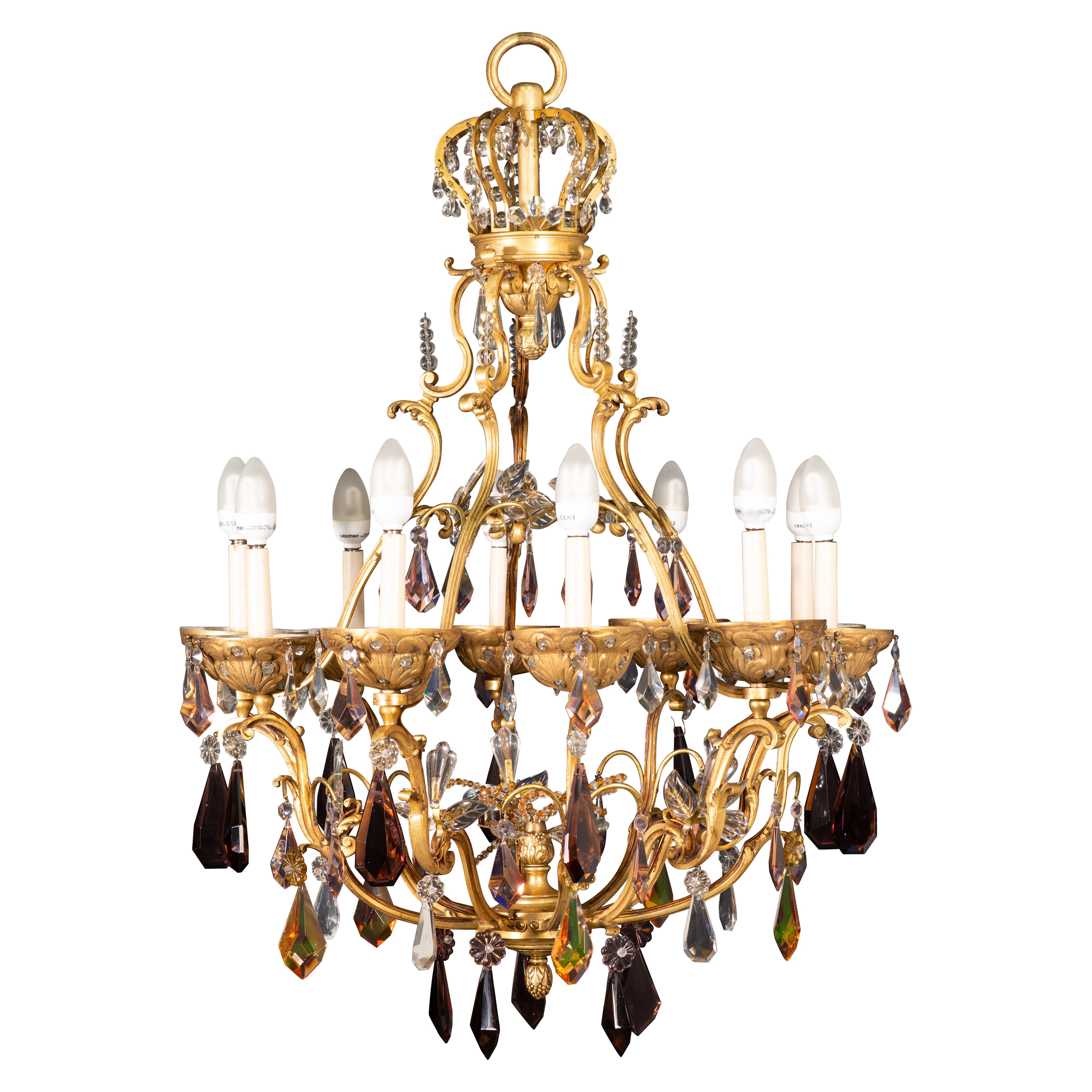 Ceiling lamp or chandelier. Bronze, glass. 20th century.