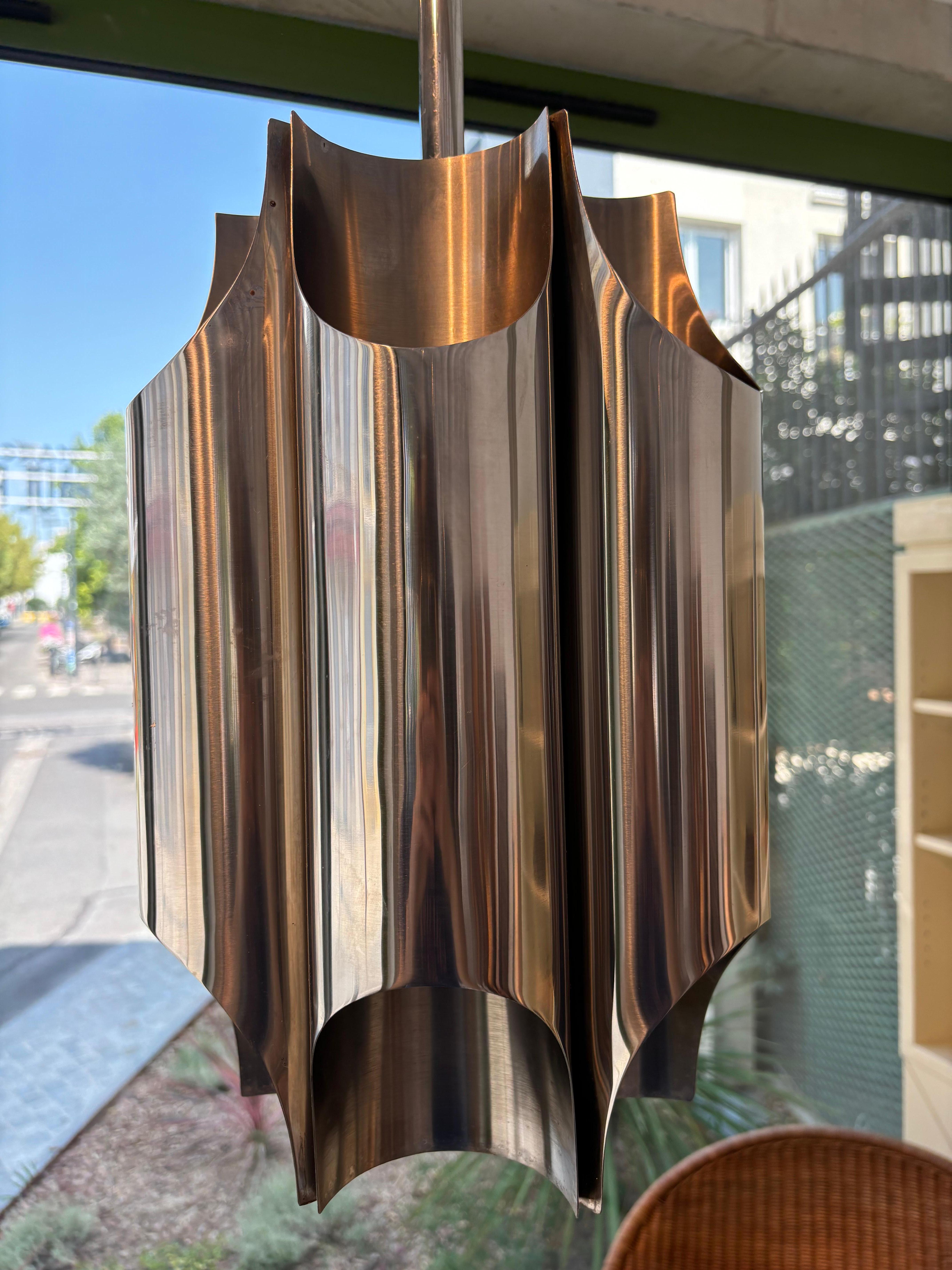 Stainless Steel Ceiling lamp orgues by la maison Charles For Sale