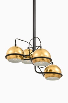 Ceiling Lamp Pendant in Black Lacquered Metal and Brass, 1960's