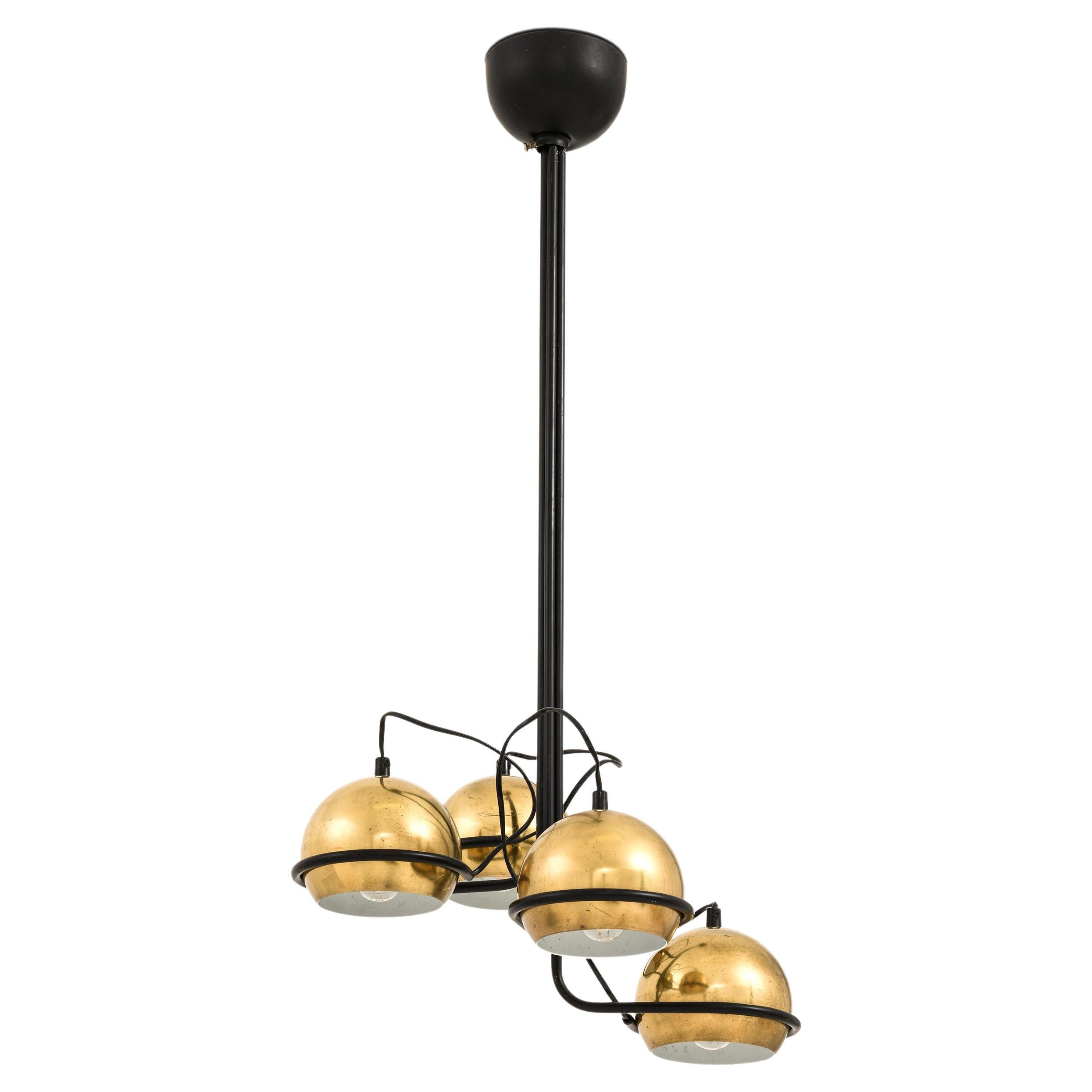 Ceiling Lamp Pendant in Black Lacquered Metal and Brass, 1960's For Sale