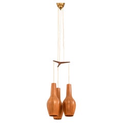 Vintage Ceiling Lamp Pendant in Teak and Original Lamp Shades by Hans Bergström, 1950's