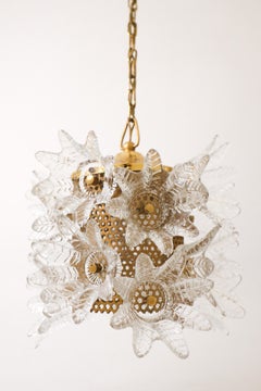 Plafonnier / suspension Orrefors - Fleurs en laiton et verre - années 1960