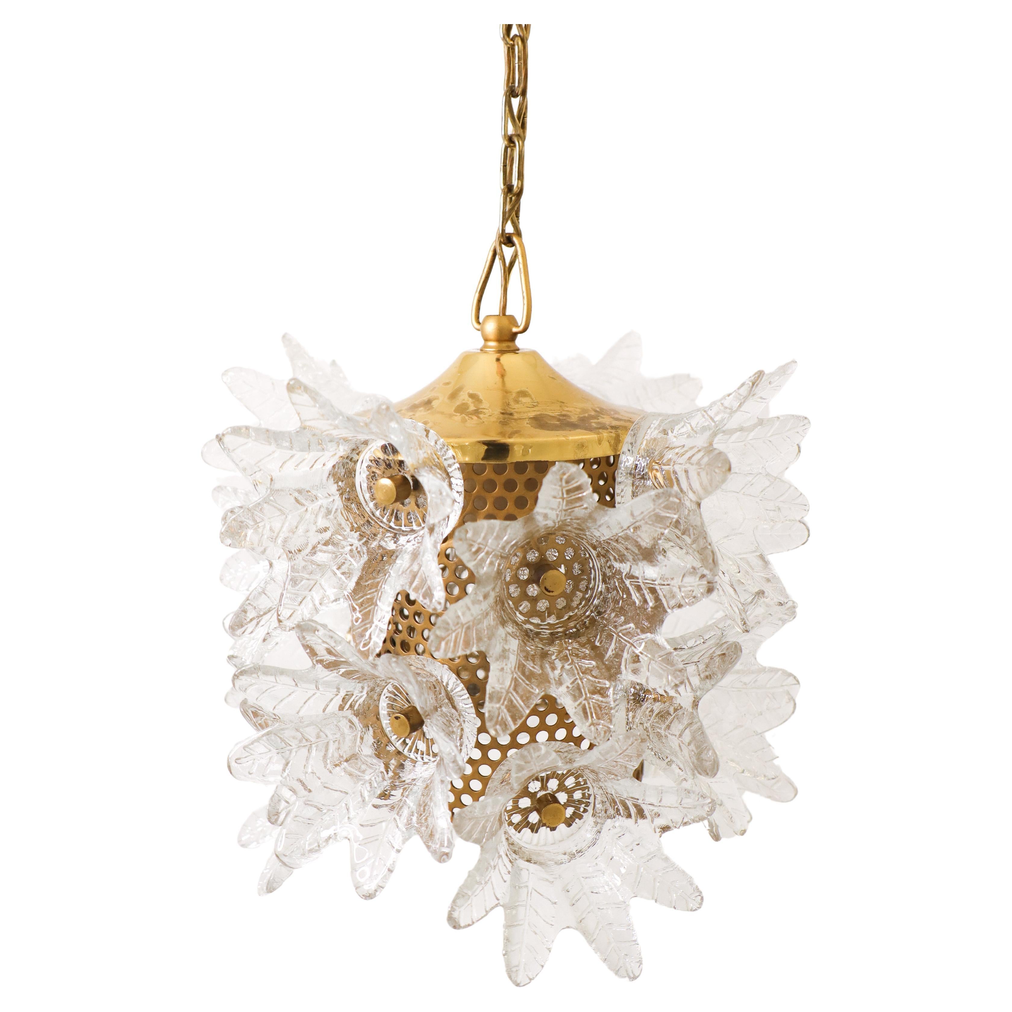 Ceiling Lamp / Pendant - Orrefors - Brass and glass flowers - 1960s