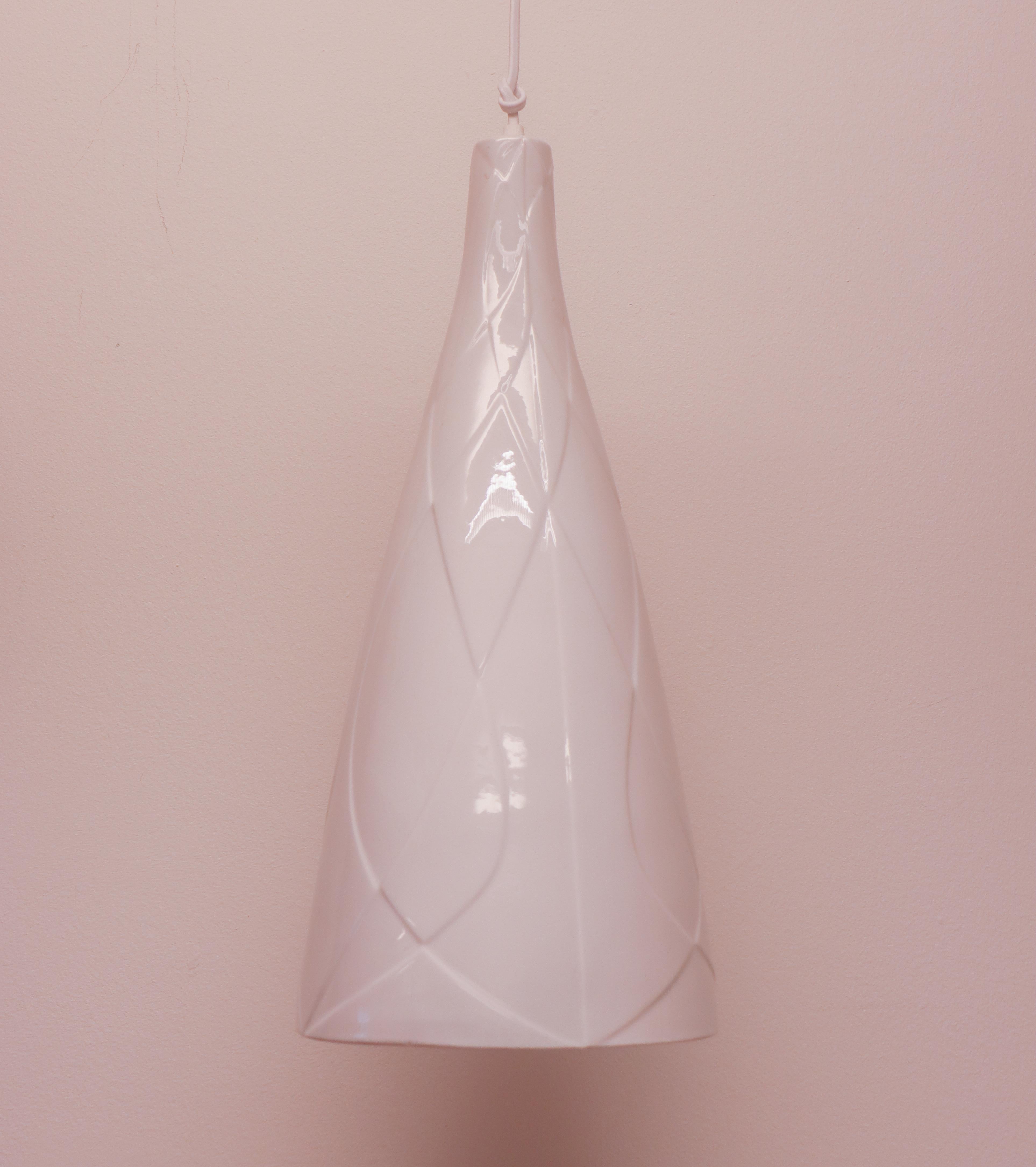 Swedish Ceiling Lamp / Pendant - Porcelain Cone - Carl-Harry Stålhane Rörstrand 1950s For Sale