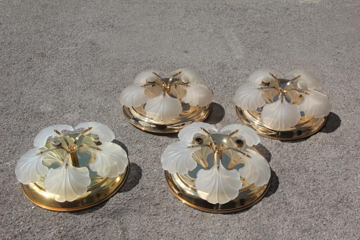 Lampada da soffitto rotonda oro 24 KT foglie di vetro Design italiano, 5 lampadine E27, max 40 watt.
