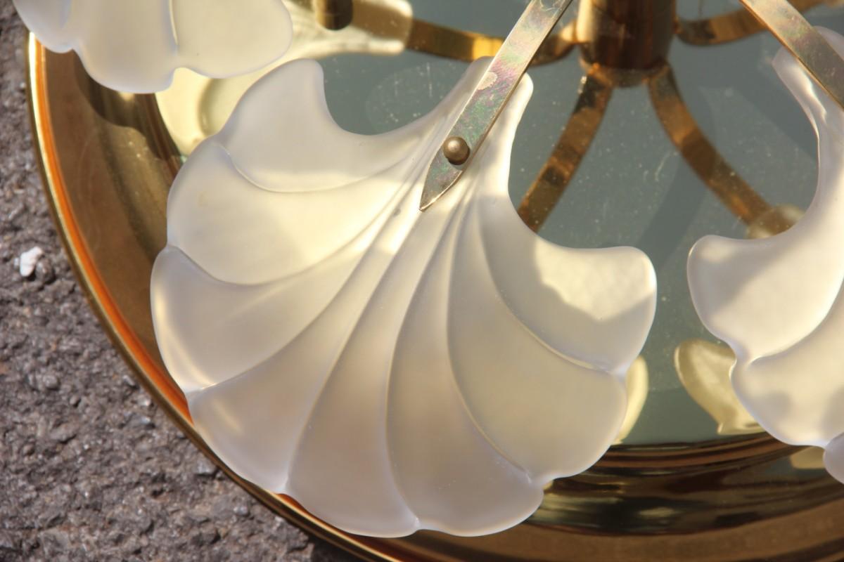 Ceiling Lamp Round Gold 24 Kt Glass Leaves Italian Design In Excellent Condition For Sale In Palermo, Sicily
