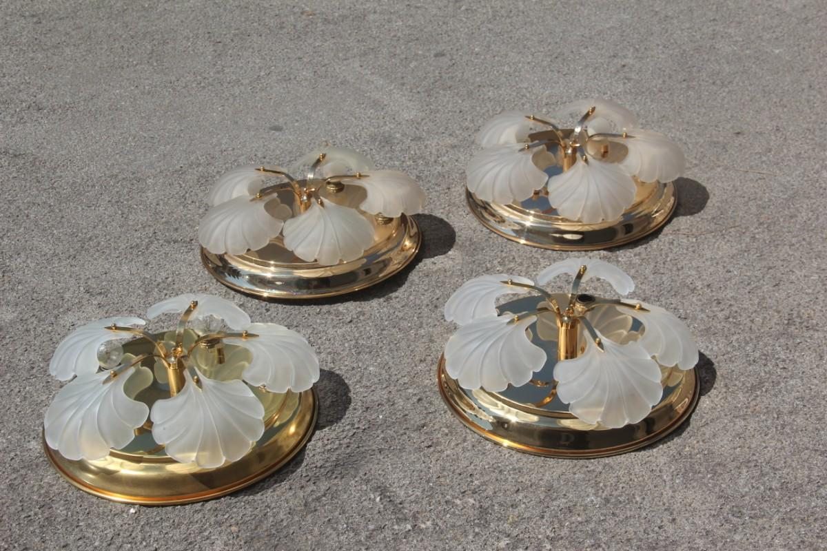Ceiling Lamp Round Gold 24 Kt Glass Leaves Italian Design For Sale 1