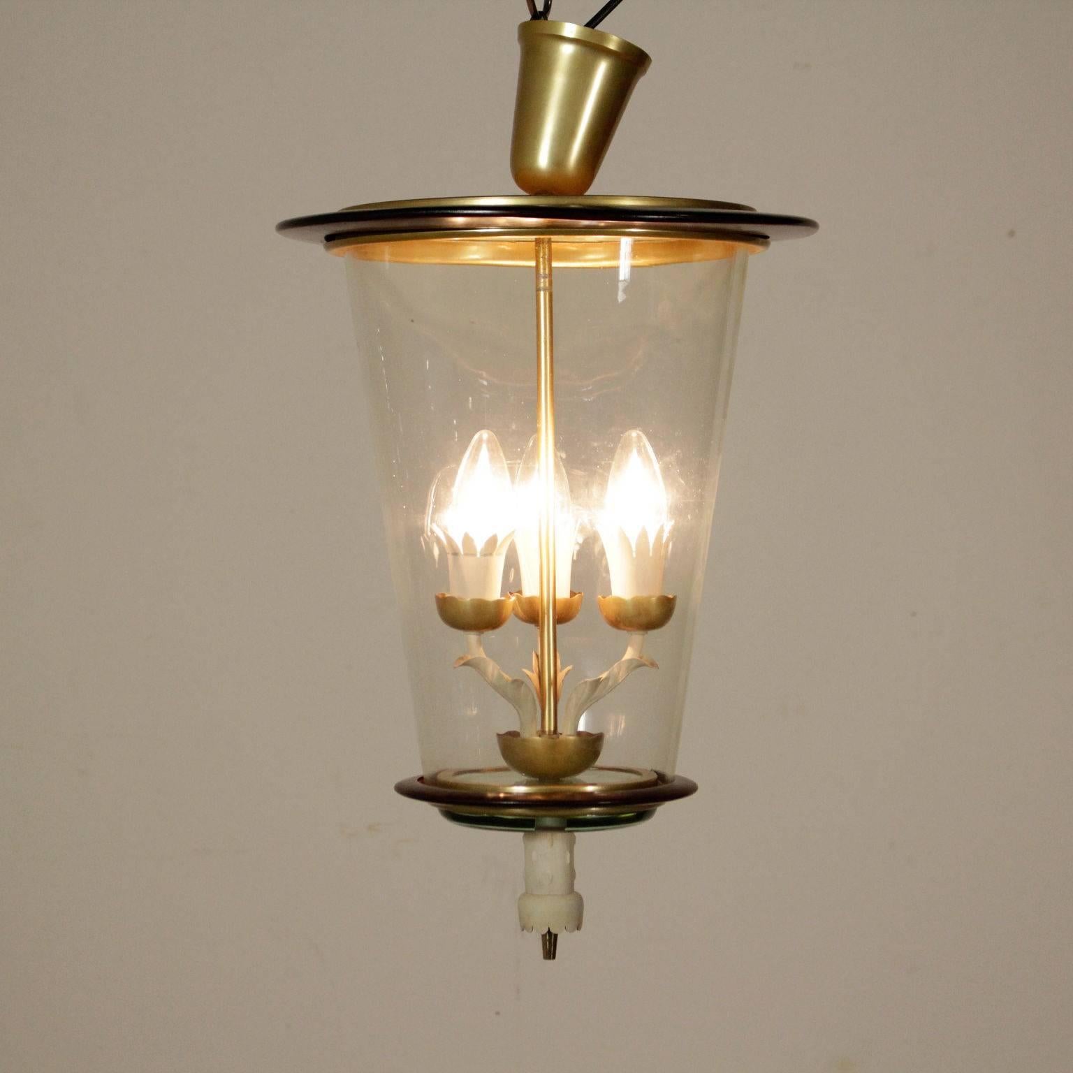 Mid-Century Modern Ceiling Lamp Style of Pietro Chiesa Brass Glass Vintage, Italy, 1940s